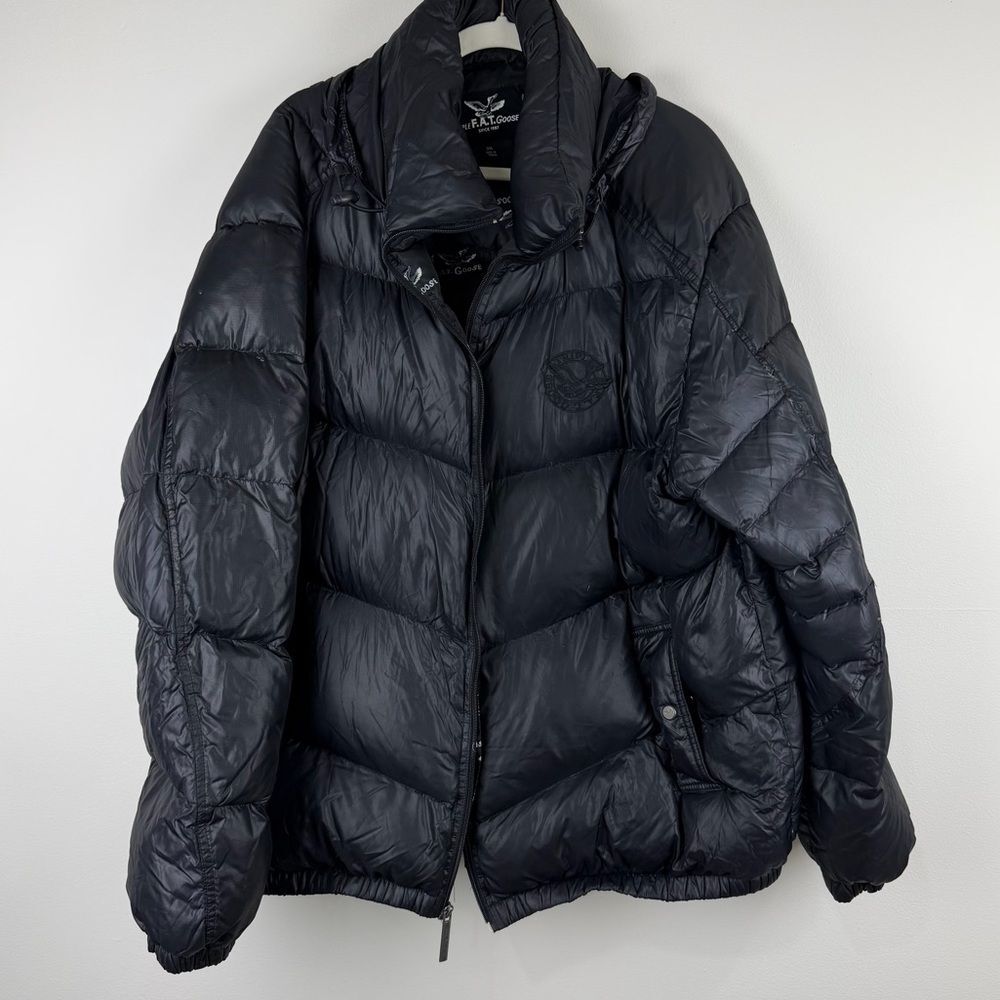 Triple F.A.T. Goose Black Puffer Jacket Down Fill Retractable Hood 3XL